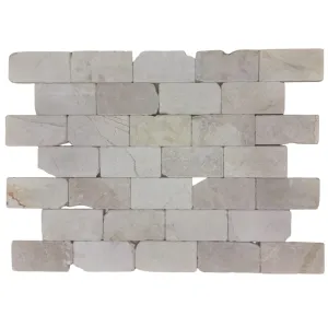 MARMURA ANATOLYA TUMBLED - 7.5X15X1 cm, finisaj antichizat, nuanțe calde de bej, crem, fildeș și accente subtile de gri, ideală pentru placări interioare și exterioare cu aspect natural și rustic-elegant.
