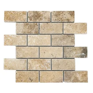 MOZAIC PE PLASA DIN TRAVERTIN RUSTIC - 30.5x30.5 cm, finisaj natural antichizat, nuante de bej si crem, ideal pentru decoruri rustice și naturale.