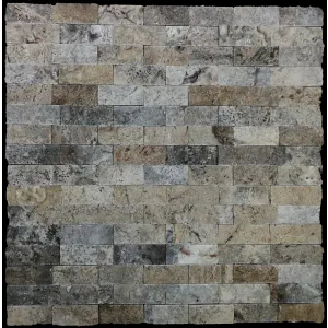 PANEL DIN TRAVERTIN SILVER - 15X60 cm, grosime variabila 1.5-1.8 cm, finisaj Split Face, nuanțe de gri versatile, ideală pentru fațade, socluri sau pereți interiori de accent.