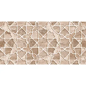 FAIANTA NG ROYAL TRAVERTINE CREMA HL - 30X60 cm, ceramică glazurată mată, cu efect glue finish NG și punch, design geometric inspirat oriental, bej-maron, pentru interior.