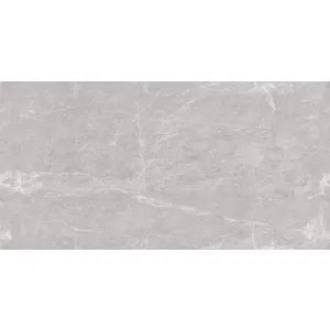 GRESIE ENDLESS ESPARDA GRAY - 80X160 cm, porțelanată, lucioasă, nuanță gri deschis cu nervuri albe fine, model endless cu continuitate. Ideală pentru interioare moderne, cu finisaj elegant și rezistență superioară.