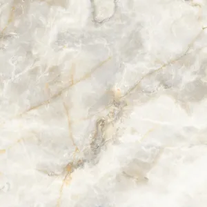 GRESIE ONYX DOVE - 120X120 cm, porțelanată, rectificată, glazurată, cu finisaj lucios, cu striații fine aurii, ideală pentru interioare rafinate.
