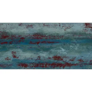 GRESIE ETHOS VERDE GRANDE - 60X120 cm, porțelanată, în nuanțe de verde și albastru cu efecte de rugină și accente metalice, aspect modern-industrial, finisaj mat, potrivită pentru interior și exterior.