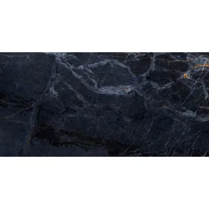 Gresie interior/exterior, portelanata, 60X120 cm, EMPORIUM BLUE HG , aspect piatra naturala, neagra, lucioasa, rectificata