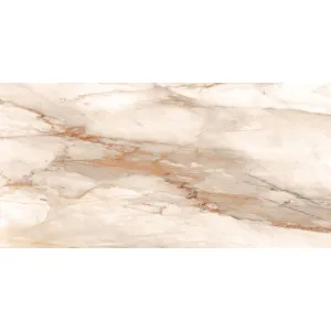 GRESIE CALCUTTA BORGHINI - 80X160 cm, porțelanată, cu aspect marmorat alb-crem și vinișuri aurii-ruginii, finisaj lucios, rectificată, ideală pentru spații interioare și exterioare elegante.