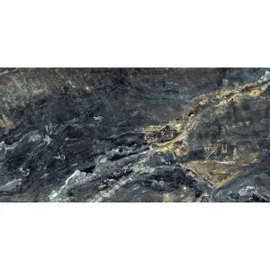 GRESIE BRECHE DUMAS - 80X160 cm, porțelanată, în nuanțe intense de negru, gri și auriu, cu aspect sofisticat de marmură, finisaj super lucios high glossy, potrivită pentru interior.