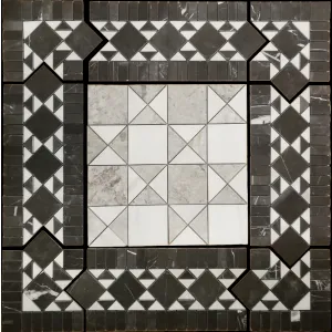 MEDALION MOZAIC MARMURA FANTASY - 72X72 cm, grosime 1 cm, element decorativ sofisticat, cu suprafață lucioasă și design geometric elegant, ideal pentru interioare rafinate.