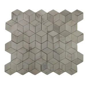 MOZAIC MARMURA DIAMOND WHITE - 30.5X26.6 cm, grosime 1 cm, alb, finisaj lucios, efect vizual tridimensional spectaculos, ideal pentru interioare rafinate.