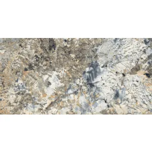 GRESIE FIERO NATURAL - 60X120 cm, porțelanată, rectificată, glazurată, finisaj lucios, aspect marmură exotică gri-auriu cu texturi dramatice, random 4, interior-exterior.