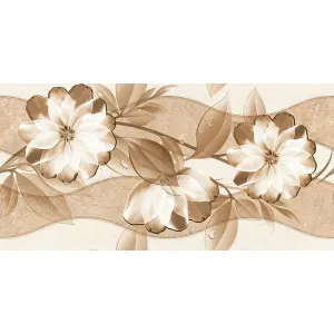 FAIANTA EX 80052 HL1 - 30X60 cm, ceramica glazurata, lucioasa, rectificata, un accent floral elegant în nuanțe calde de crem și maro, pentru interior.