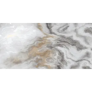 GRESIE HG KACHORY GREY - 60X120 cm, porțelanată, super lucioasă high glossy, aspect modern de marmura in nuanțe de gri cu accente calde, ideală pentru interioare elegante.