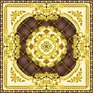 COVOR CERAMIC B11167 (4 PLACI) - 120X120 cm, model sofisticat în nuanțe calde de maro, crem și galben-auriu, compus din 4 plăci portelanate glazurate, ideal pentru spații elegante.