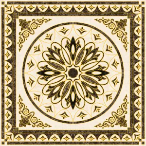 COVOR CERAMIC B11168 (4 PLACI) - 120X120 cm, model floral geometric în nuanțe elegante de negru și crem, format din 4 plăci portelanate glazurate, design rafinat pentru interioare moderne sau clasice.