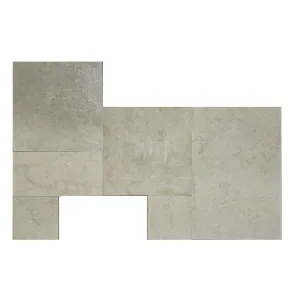 Pavaj din marmură SUNNY GARDEN FP SET - grosime 2.8 cm, bej, finisaj periat, format French Pattern, placi dimensiuni diverse, ideal pentru terase, alei și curți cu aspect natural și elegant.
