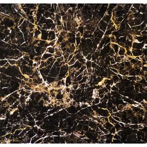 GRESIE ROYAL BLACK T60222G - 60X60 cm, porțelanată, lucioasă, cu aspect de marmura Emperador, inserții aurii spectaculoase, ideală pentru interioare elegante.