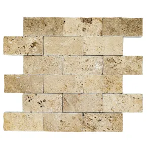 MOZAIC DIN TRAVERTIN LIGHT SPLIT FACE - 29X30.5 cm, finisaj scapitat, split face, nuanțe calde de crem-bej, ideal pentru decoruri naturale, interioare și exterioare.
