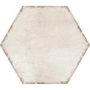 GRESIE HEXAGON LENDAR - 21.5X25 cm, portelanată, glazurată, nerectificata, finisaj mat în nuanță bej deschis. Potrivită pentru utilizare interioară și exterioară, ideală pentru spații cu trafic intens.