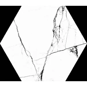 GRESIE HEXAGON HEXA WHITE LT - 21.5X25 cm, portelanata, glazurata, nerectificata, mata, culoare alb cu vinișoare negre, ideală pentru interior și exterior, în 8 modele diferite.
