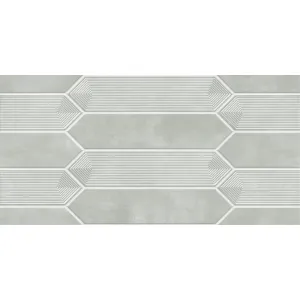 FAIANTA HURON B 22186-B - 30X60 cm, ceramica glazurata, rectificata, cu model geometric în relief și efect lucios reactiv, în nuanță gri-vernil, un plus de originalitate pentru spațiile interioare moderne.