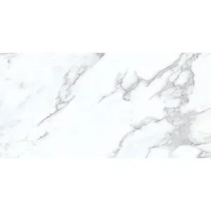 GRESIE SLIM 6MM CTD918014P - 90X180 cm, porțelanată, slim de 6 mm grosime, finisaj lucios, alb cu vene gri-aurii, recomandate pentru placarea fațadelor și a spațiilor elegante.