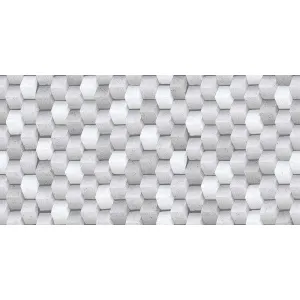 GRESIE PORTELANATA PT PLACAT PERETI 7676 - 30X60 cm, porțelanată, decorativă, aspect mat în relief 3D, în tonuri de alb-gri, potrivită pentru placarea pereților la interior și exterior.