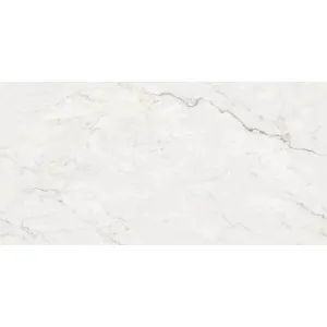 GRESIE BIANCO LAWA - 80X160 cm, porțelanată, aduce un plus de luminozitate și rafinament oricărui spațiu, cu aspectul său elegant de marmură albă cu nervuridiscrete gri-bej, pus în valoare de finisajul lucios.