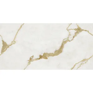 GRESIE GOLDEN LONDRINA ENDLESS 1002 - 60X120 cm, porțelanată, lucioasă, cu efect gold carving, aspect marmură albă cu vene aurii, design endless, ideală pentru interioare și exterioare elegante.