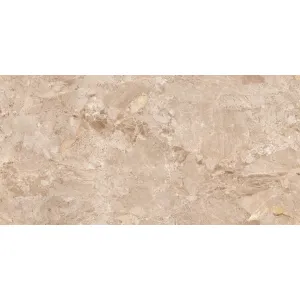GRESIE RIZZONT BROWN ENDLESS - 80X160 cm, porțelanată, glazurata, aspect de marmură maro cu textură bogată și detalii aurii, finisaj lucios elegant, cu model endless ce permite continuitatea graficii pe suprafețe mari.