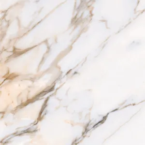 GRESIE ALASKA MARBLE - 60X60 cm, ceramica glazurata, design marmorat lucios, alb-crem și vene bej-aurii, margini contur laser cut, ideală pentru spații interioare elegante.