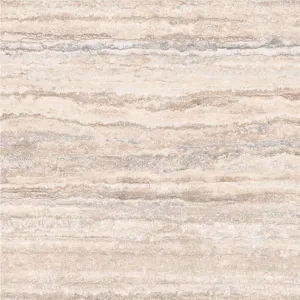 GRESIE SAGRAD MAR - 60X60  cm, ceramica glazurata, margini contur laser cut, finisaj lucios și design striat, bej, crem și accente subtile de gri, ideal pentru interioare moderne cu tonuri calde.