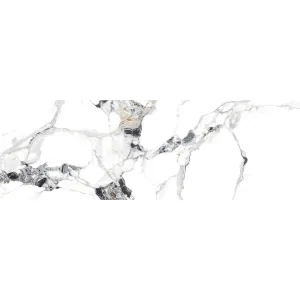GRESIE MEDECIA MARBLE - 60X180 cm, porțelanată, alb cu inserții negre, lucioasă, rectificată, pentru interior și exterior, compatibilă cu încălzirea în pardoseală.