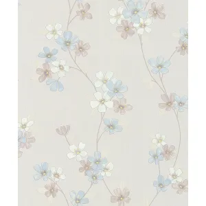 Tapet LE PAYSAGE 236302 – 53x1000 cm (5.3 m²/ rola), PVC, lavabil, model romantic floral pastelat pe fundal crem, ideal pentru interioare luminoase și delicate.