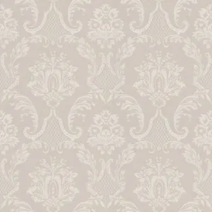 Tapet FLOWER CHARM 370406 – 53x1000 cm (5.3 m²/ rola), PVC, lavabil, model baroc floral rafinat si elegant, în tonuri de crem și bej. 