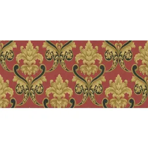 Tapet VANESSA GK 863806 – 70x1000 cm (7 m²/ rolă), PVC, lavabil, model baroc impunător, elegant, în nuanțe de roșu, auriu și negru. 