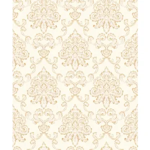 Tapet THERESA GK 3155 – 53x1000 cm (5.3 m²/ rola), PVC, lavabil, model damasc clasic elegant în nuanțe de crem și auriu deschis.