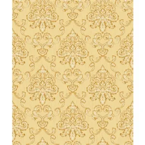 TAPET THERESA GK 3156 - 53X1000 cm (5.3 mp/rolă), cu model baroc elegant în nuanțe de auriu pe fundal bej cald. Un design rafinat, ideal pentru interioare clasice ce inspiră lux și armonie vizuală.