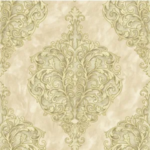 TAPET PALLADIO GK TVP344702 - 53X1000 cm (5.3 mp/rolă), cu model baroc elegant în nuanțe de bej și auriu antichizat. O alegere rafinată pentru interioare clasice, care aduce un plus de eleganță și luminozitate spațiului.