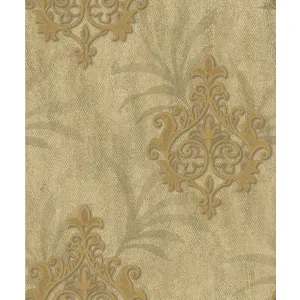 Tapet CORONA NPP482405 – 53x1000 cm (5.3 m²/ rola), PVC, lavabil, design ornamental baroc în tonuri aurii, cu relief fin.