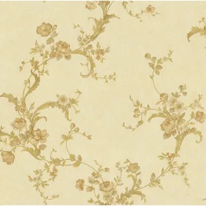 TAPET PVC VELIKA 89332 - 70X1000 cm (7 mp/rolă), cu model floral clasic în nuanțe calde de crem și bej-auriu. O alegere rafinată ce adaugă naturalețe, lumină și eleganță spațiilor interioare.