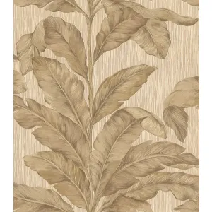Tapet ENDIYA 89635 – 70x1000 cm (7 m²/ rola), PVC, lavabil, model vegetal elegant cu frunze tropicale în nuanțe de maro cald pe fundal texturat. 