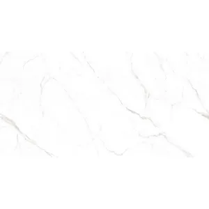 GRESIE CALACATTA SILVER CHAIN GRANDE - 80X160 cm, porțelanată, rectificata, lucioasă, alb intens cu vene gri-argintii elegante, aspect marmură Calacatta.