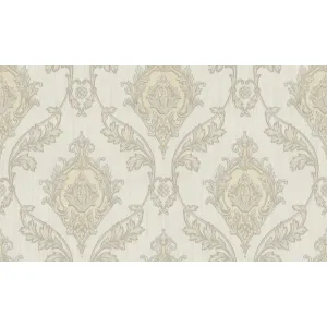 TAPET PVC ROYAL 96003 - 106X1000 cm (10.6 mp/rolă), cu motiv baroc elegant în nuanțe de crem, bej și auriu pal. Un design rafinat și luminos, potrivit pentru interioare clasice sau moderne cu accente nobile.