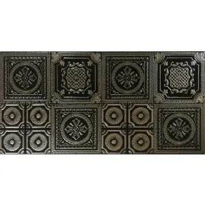 PLACA DECOR FAIANTA MALPENSA BLACK COPPER 30X60 CM, neagra cu modele bronz , lucioasa, rectificata