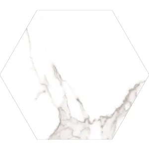 Gresie interior si exterior 22.5X25.9 cm HEXAGON DORTMUND HEX, portelanata, nerectificata, aspect marmura alba, suprafata lucioasa
