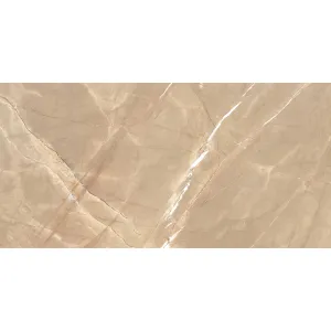 GRESIE ALINA GOLDEN LT - 80X160 cm, porțelanată, în nuanțe calde de auriu-bej cu fine vene naturale, finisaj lucios, rectificată, ideală pentru placări interioare elegante.