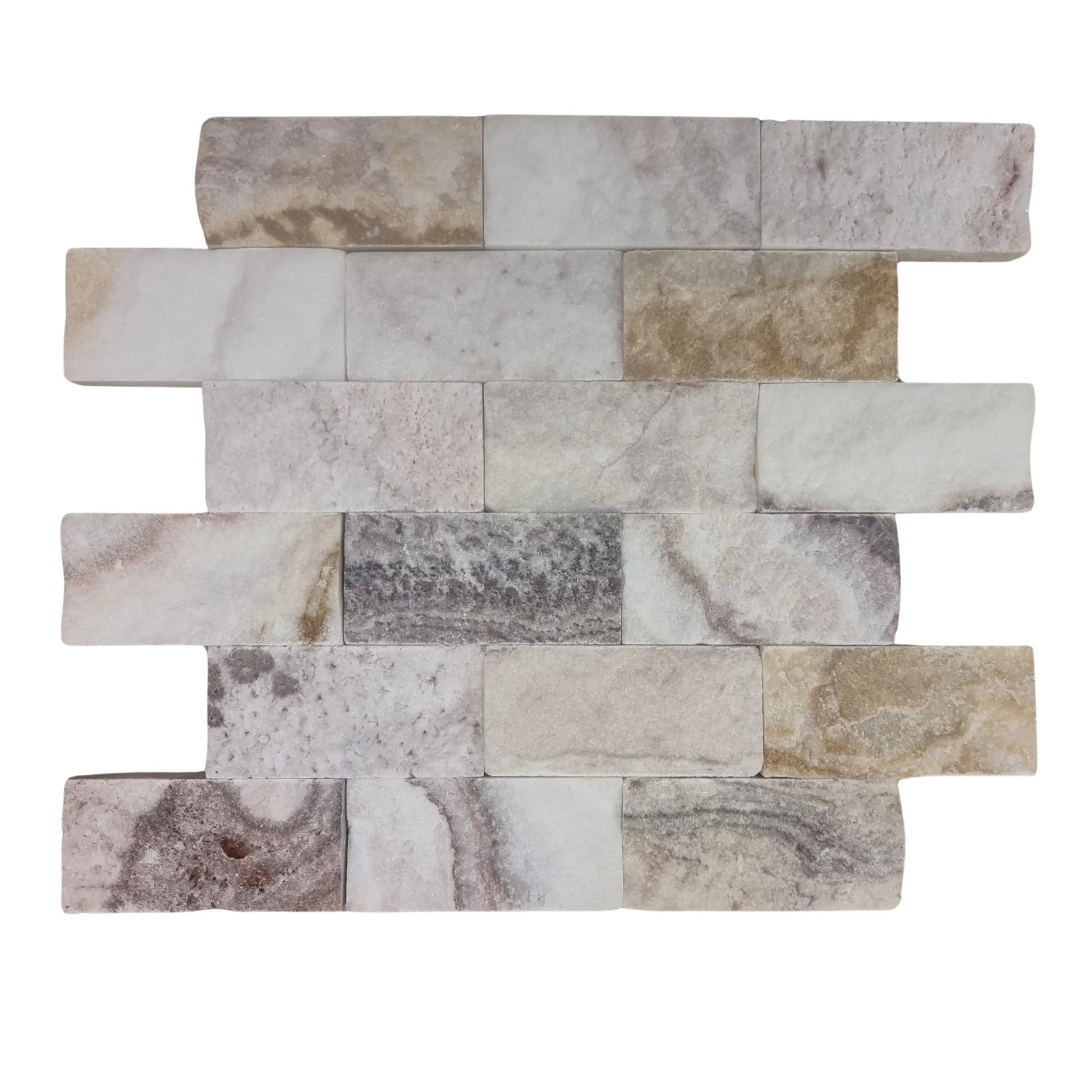 MOZAIC RAINBOW ONYX - 29X30.5 cm, grosime variabila 1.5-1.8 cm, finisaj split face, nuanțe multicolore și textură neregulată, ideal pentru decoruri spectaculoase și elegante.