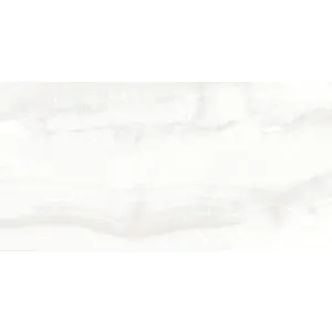 GRESIE ONYX WHITE - 60X120 cm, porțelanată, finisaj lucios, alb rafinat, ideală pentru interioare luminoase și elegante.