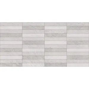 FAIANTA IRON GREY 35304-HL - 30X60 cm, ceramica glazurata, rectificata, pentru interior, finisaj mat luster, texturat, tip piatra naturala, aspect geometric liniar in relief in nuante de gir inchis si gri deschis.