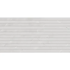 FAIANTA AVIATION 35156-HL2 - 30X60 cm, ceramica glazurata, rectificata, pentru interior, finisaj mat cu efect luster, aspect de marmura naturala gri cu insertii albe si detalii liniare paralele.