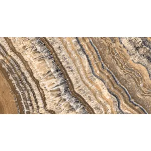 Gresie interior, 60X120 cm, KINGDOM BROWN-B, aspect piatra naturala , maro ,lucioasa, rectificata